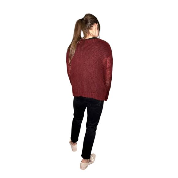 EILEEN FISHER Burgundy Red Mohair Blend Open Knit Pullover Sweater Women's PL - Picture 4 of 7